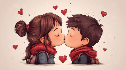 Two people standing close together, holding hands, and sharing a kiss