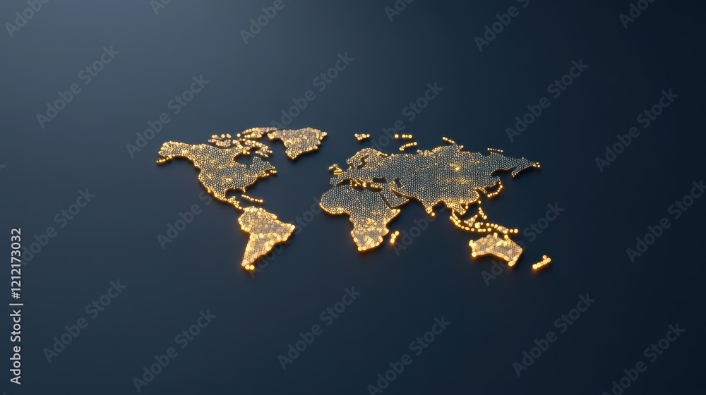 Poster illuminated retro world map with stylized lines and points on a dark background ideal for creative p