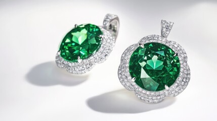 Green diamond pendants symbolizing exclusivity and luxury for collectors on a solid white background.
