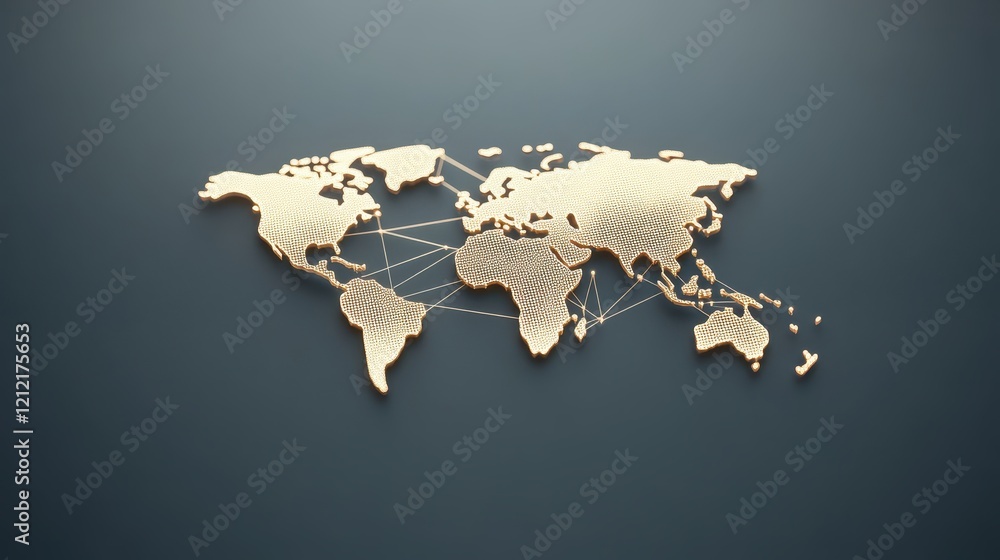 Poster illuminated stylized retro world map with lines and connections for visual design and creative proje