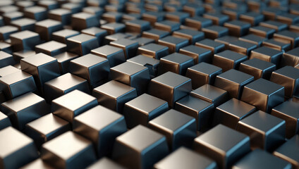 Fototapeta premium A close-up of a 3D pattern made of reflective metallic cubes, likely used as a background graphic on the website.
