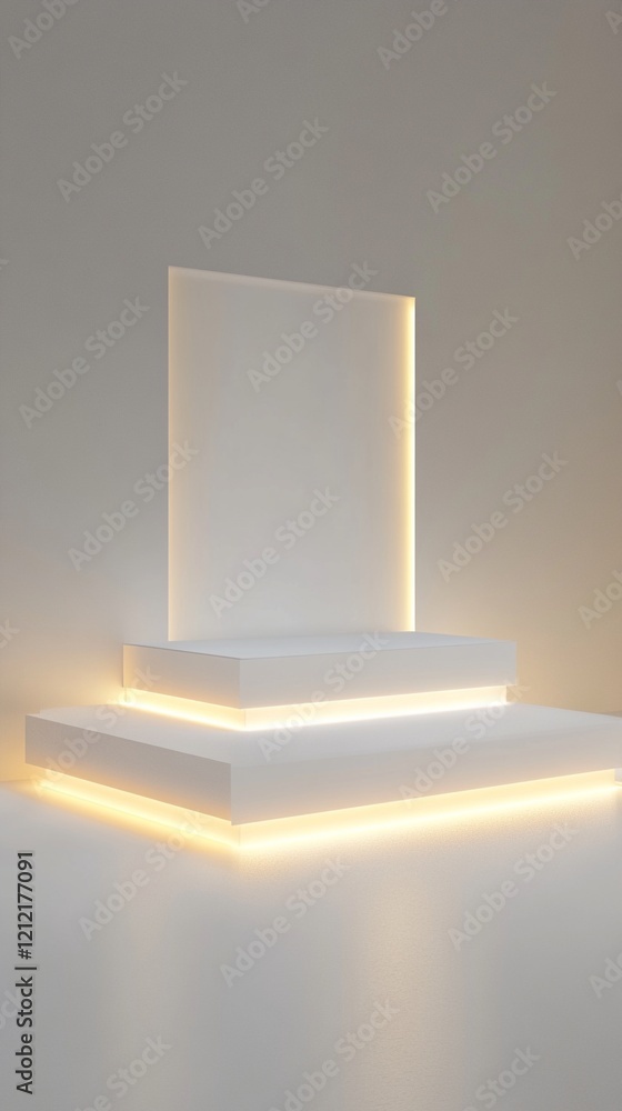 Aufkleber minimalist white illuminated display podium with three ascending levels and ambient backlighting cre