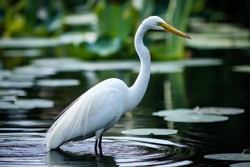Naklejka premium World Wetlands Day, bird living around the lake in forest.