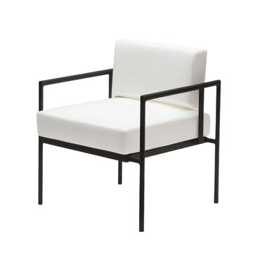 Fototapeta A minimalist chair with a white cushion and black legs, floating on white.