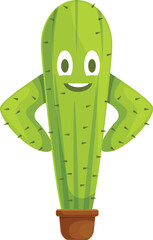 Cartoon illustration of a cheerful cactus plant character smiling with arms crossed, conveying confidence and happiness