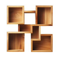 A wall-mounted modular shelf with asymmetrical design, isolated on white.