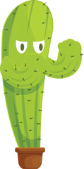 Green cactus with angry face and clenched fists ready to fight