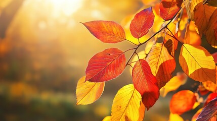 Obraz premium Nature Autumn Scene with Plants Bathed in the Warm Backlight of the Sun, Capturing the Rich Colors and Tranquil Beauty of the Season.