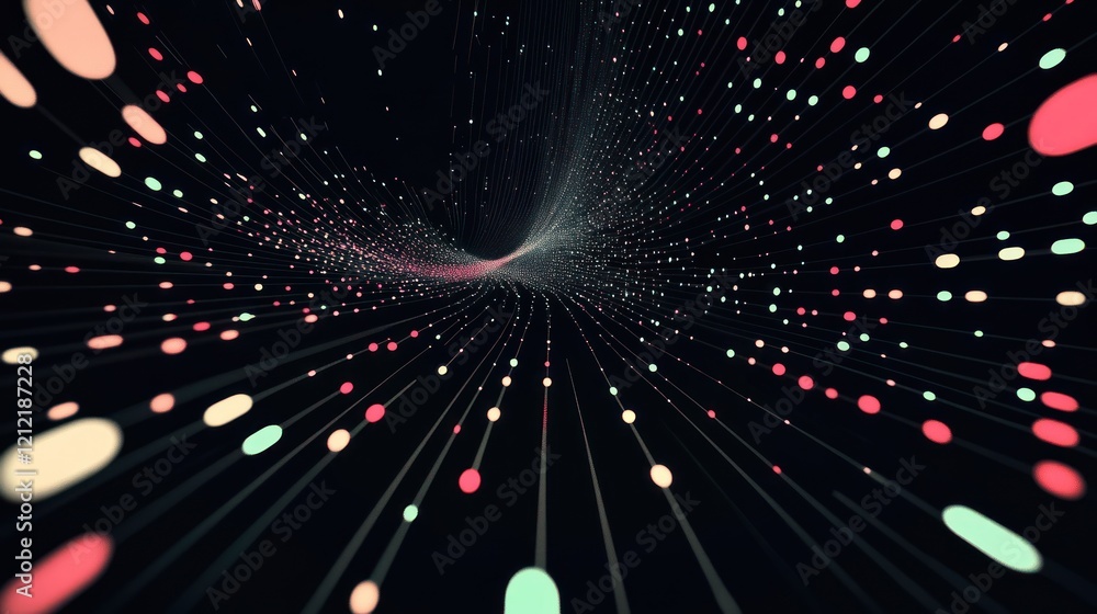 Poster moving animations of dots and lines representing the flow of healthcare data in a dynamic style.