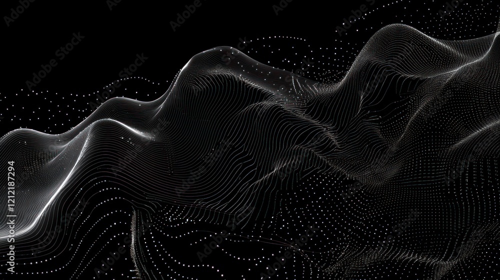 Poster moving animations of dots and lines representing the flow of healthcare data in a dynamic style.
