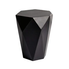 A hexagonal side table in matte black finish, isolated on pure white.