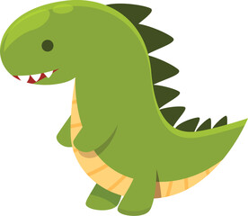 Adorable t rex dinosaur cartoon character standing and smiling, perfect for children's books, toys, or educational materials