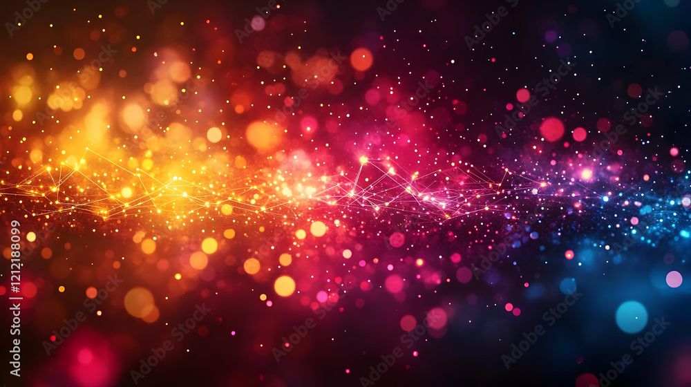 Poster vibrant colorful sparkle background with glowing lights and bokeh effect