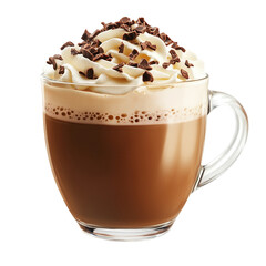 cup of coffee with chocolate and chantilly white background or transparent PNG
