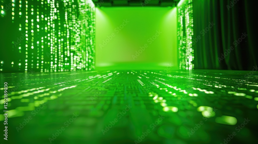 Poster photograph of binary code data bit on green screen telephoto lens summer daylight cool color