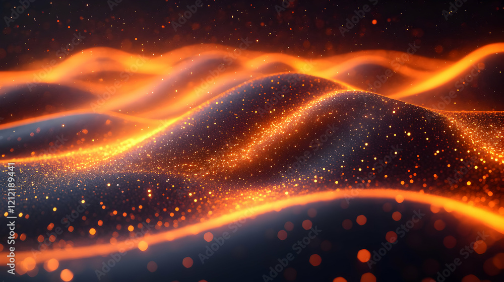 Poster abstract glowing particle waves background texture with orange and dark tones