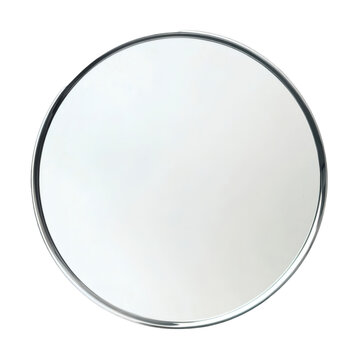 A frameless round mirror with a slight tint, isolated on white background.