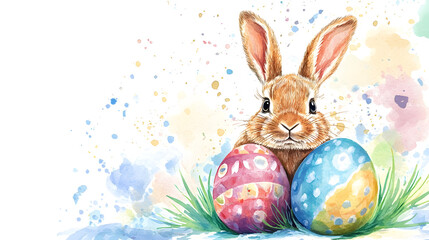 Whimsical Watercolor Illustration of a Rabbit and Easter Egg