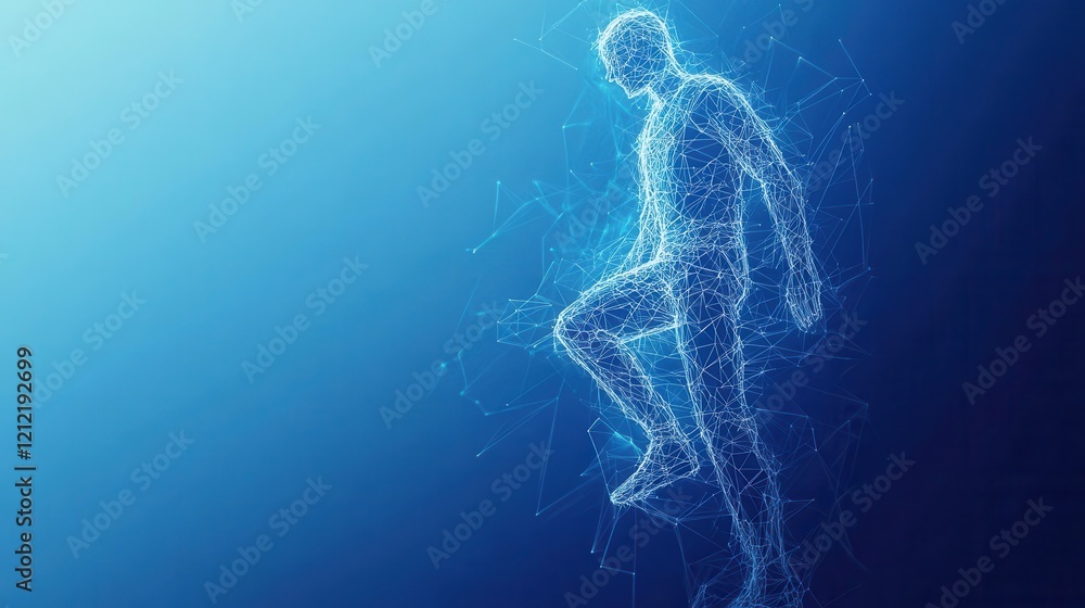 Poster ladder climb journey, continuous line art of a figure ascending a ladder, low poly style, dynamic an