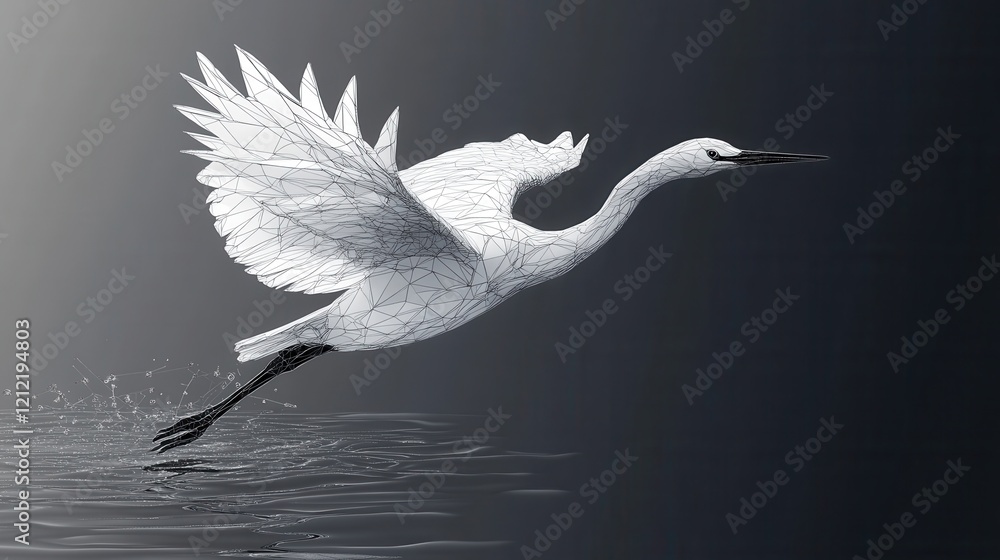 Poster continuous line art of a bird soaring above tranquil water, showcasing elegance and simplicity in a 