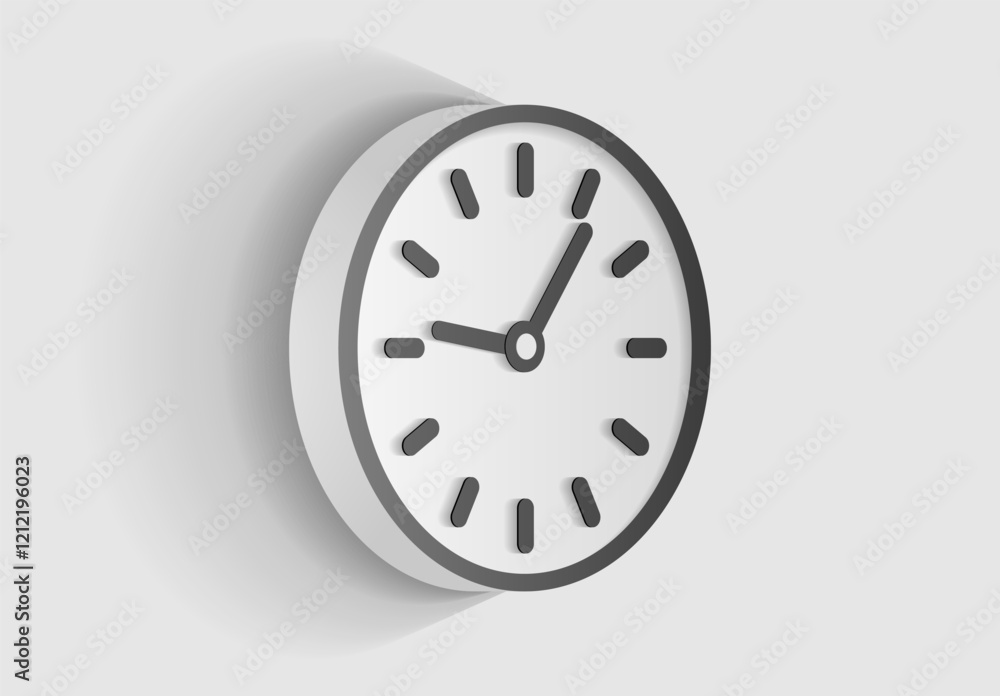 Aufkleber gray clock icon in 3d flat style, with a light arrow. time on white background. business watch. vect