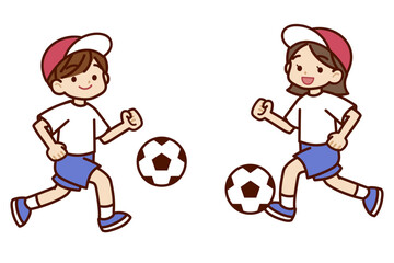 サッカーを楽しむ男の子と女の子