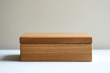 Wooden storage box presented on a white surface against a neutral background highlighting its elegant design and craftsmanship