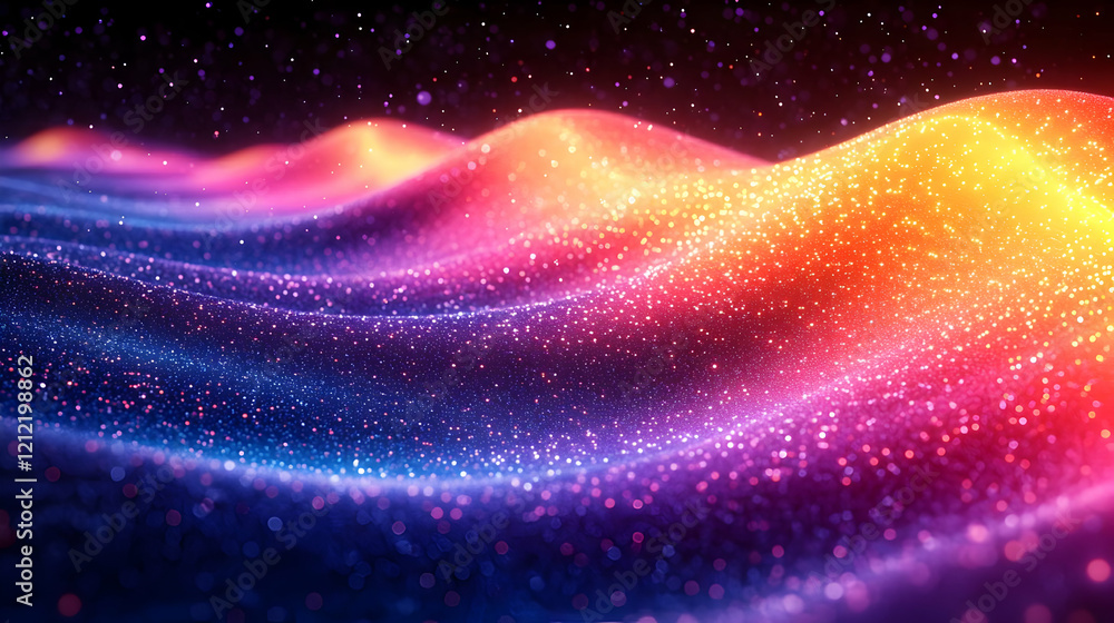 Poster vibrant abstract background with glowing particles and dynamic waves