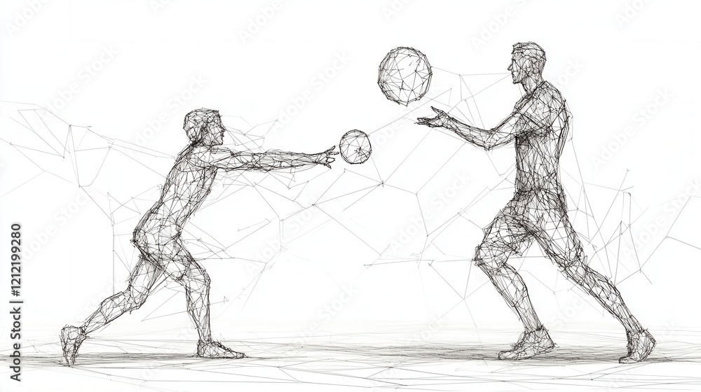 Poster continuous line drawing of two friends enjoying a game of frisbee in a vibrant outdoor setting, show