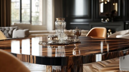 Fototapeta premium Elegant Dining Table Setting, Modern Apartment, Interior Design, Luxurious Environment, Close-Up Perspective, Home Decor Inspiration