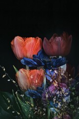 Vibrant bouquet of tulips and flowers