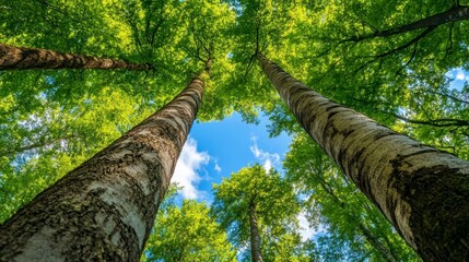Fototapeta premium Majestic Tall Trees Surrounded by Lush Green Foliage and Sky