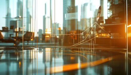 Fototapeta premium A rocket trajectory forming a line graph on a glass surface, wi