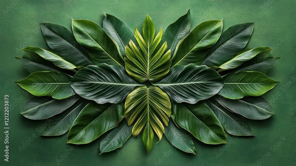 Poster tropical leaf composition arranged in symmetrical and asymmetrical styles for unique design projects
