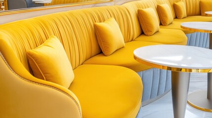 Obraz premium luxurious lounge, plush velvet sofas, gold decor, soft lighting, elegant and inviting atmosphere