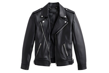 Classic black leather bikers' jacket isolated on white