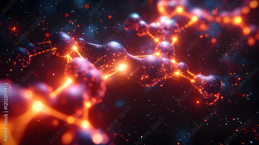 Poster glowing molecular structure: abstract 3d rendering of vibrant energy flow and connections