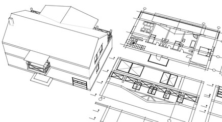 Fototapeta premium house traditional architecture plan 3d illustration 
