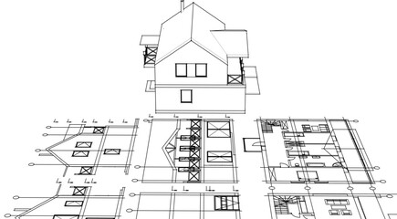 house traditional architecture plan 3d illustration	
