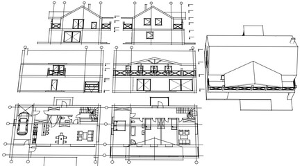 house traditional architecture plan 3d illustration	
