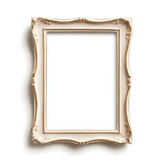 Antique white picture frame, vintage antique picture frame mock up isolated on white background.	