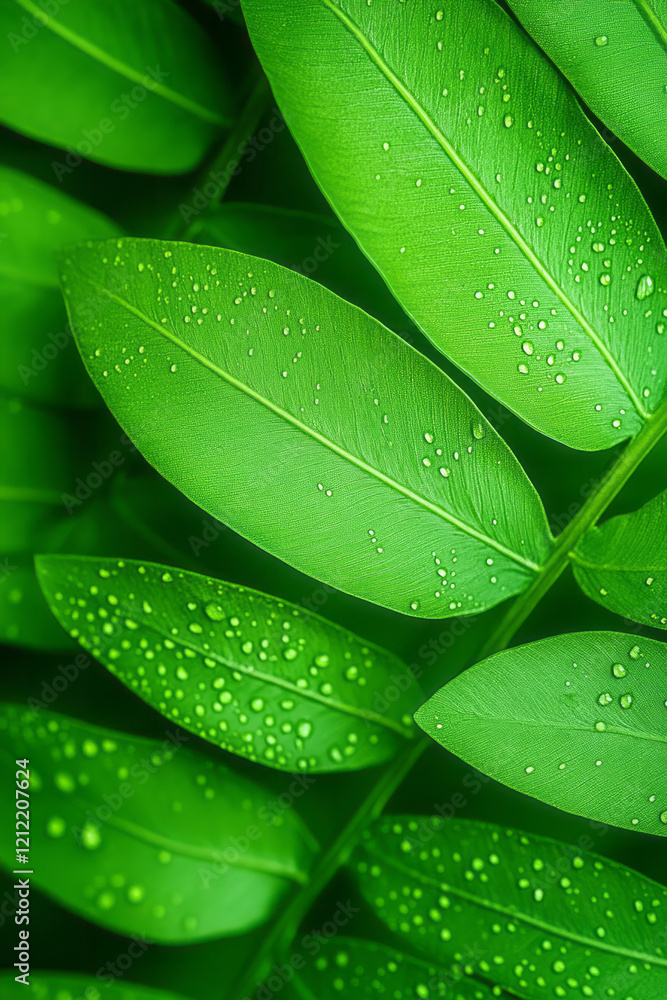 Poster an intricate macro shot of a fern leaf, revealing the fine fronds and detailed patterns that contrib
