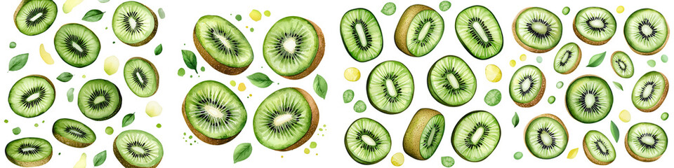 Fototapeta premium Watercolor of Floating Kiwi Slices