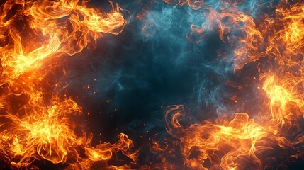 Fototapeta premium Vibrant Flames Dancing in the Night Capturing the Intense Heat and Energy of a Fiery Blaze