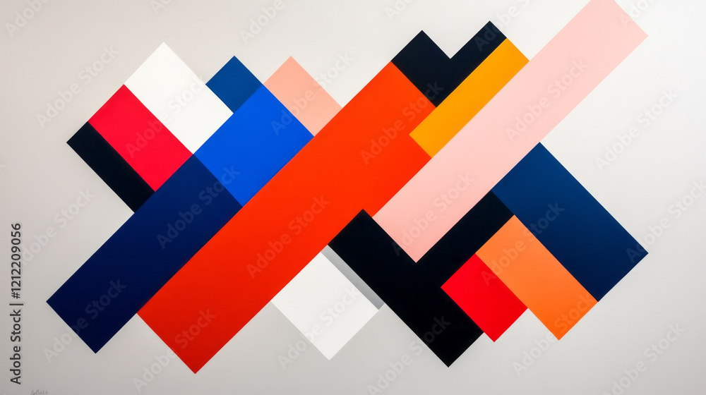 Poster a bold and striking geometric abstraction with high-contrast colors and sharp lines, designed to gra