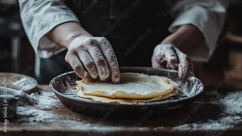 Wall mural Preparing traditional crepes for Candlemas celebration in a cozy kitchen setting