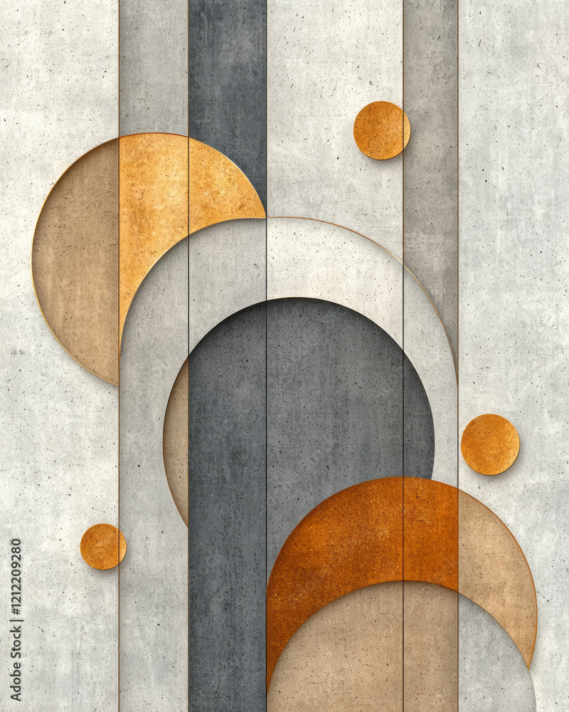 Poster a sophisticated abstract design combining organic curves with precise geometric shapes, rendered in 