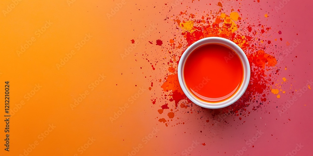 Aufkleber a vibrant orange background featuring a circular container filled with red paint, surrounded by colo