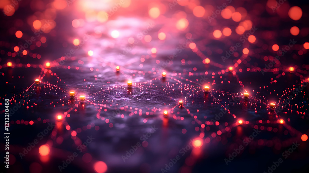 Aufkleber glowing particle network: abstract digital background with red and pink energy flow