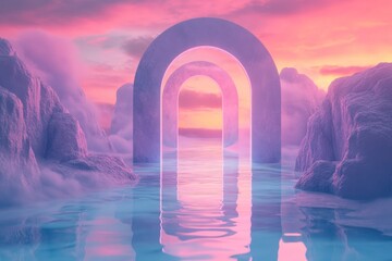 Obraz premium Pastel Archway Gateway in a Dreamlike Landscape